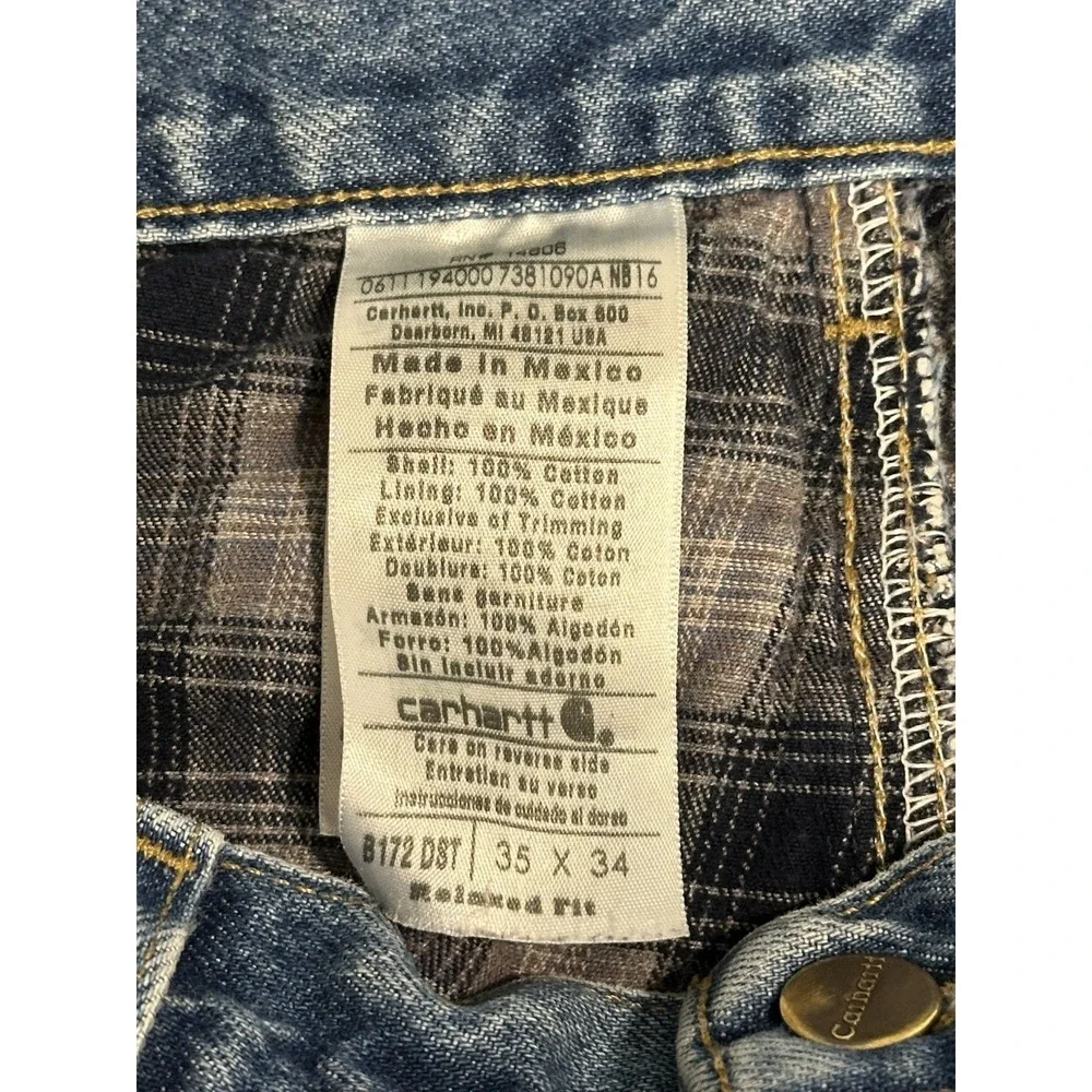 Vintage Carhartt Flannel Lined Jeans Men 35x34 B172 DST Blue Denim Workwear